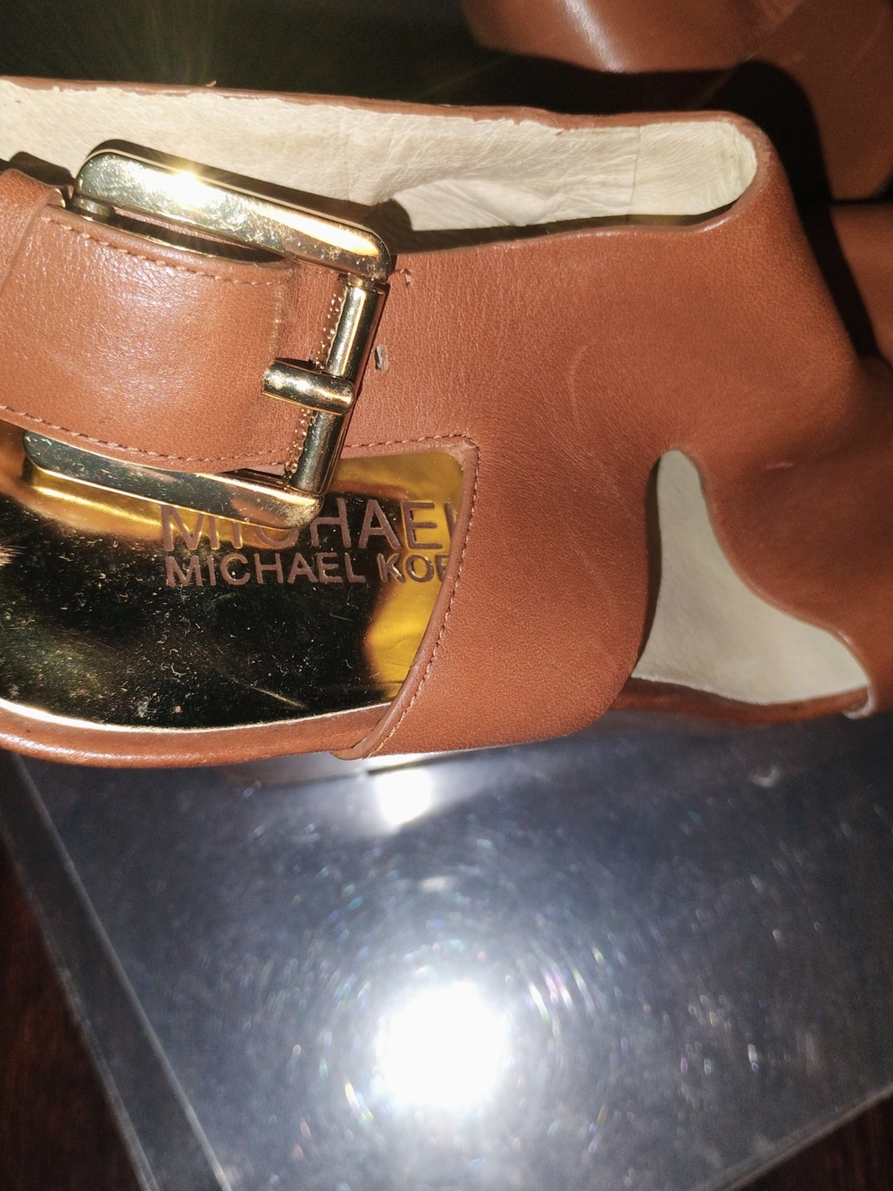 Michael Kors Cognac Leather Open-Toe Slingback Heels - Picture 8 of 8